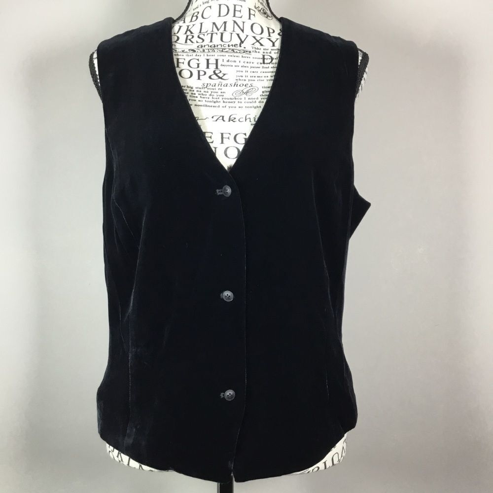 Liz Claiborne Black Velvet Sleeveless Vest size 10 silk blend hippie boho witchy